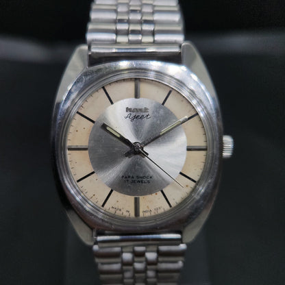 Vintage Original HMT Ajeet Hand Winding 17 Jewels Silver Face Men's Wrist Watch OG299