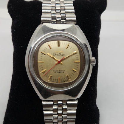 Vintage Original HMT Chethan Hand Winding 17 Jewels Gold Face Men's Wrist Watch OG303