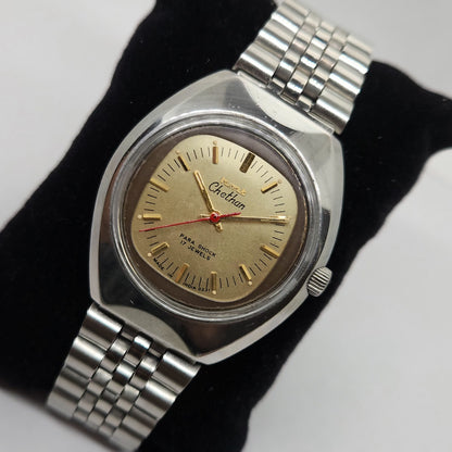 Vintage Original HMT Chethan Hand Winding 17 Jewels Gold Face Men's Wrist Watch OG303