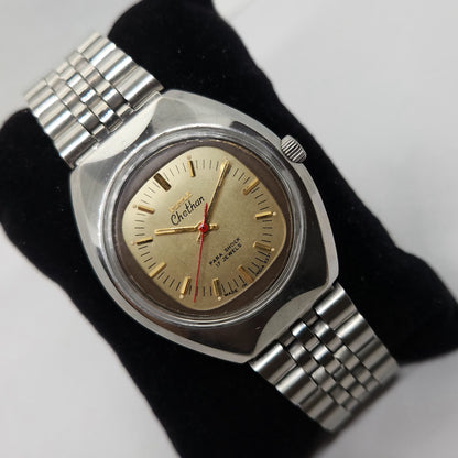 Vintage Original HMT Chethan Hand Winding 17 Jewels Gold Face Men's Wrist Watch OG303