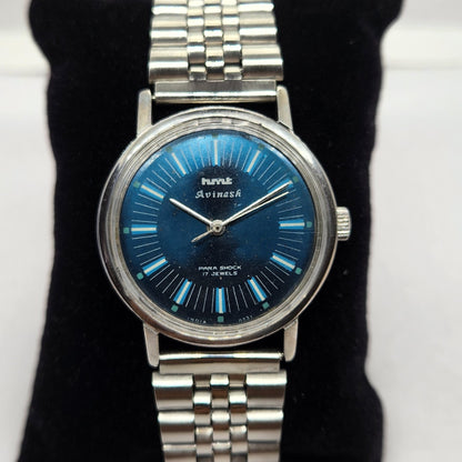 Vintage Original HMT Avinash Hand Winding 17 Jewels Blue Face Men's Wrist Watch OG307