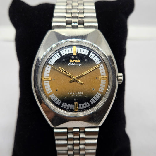 Vintage Original HMT Chirag Hand Winding 17 Jewels Gold Face Men's Wrist Watch OG308