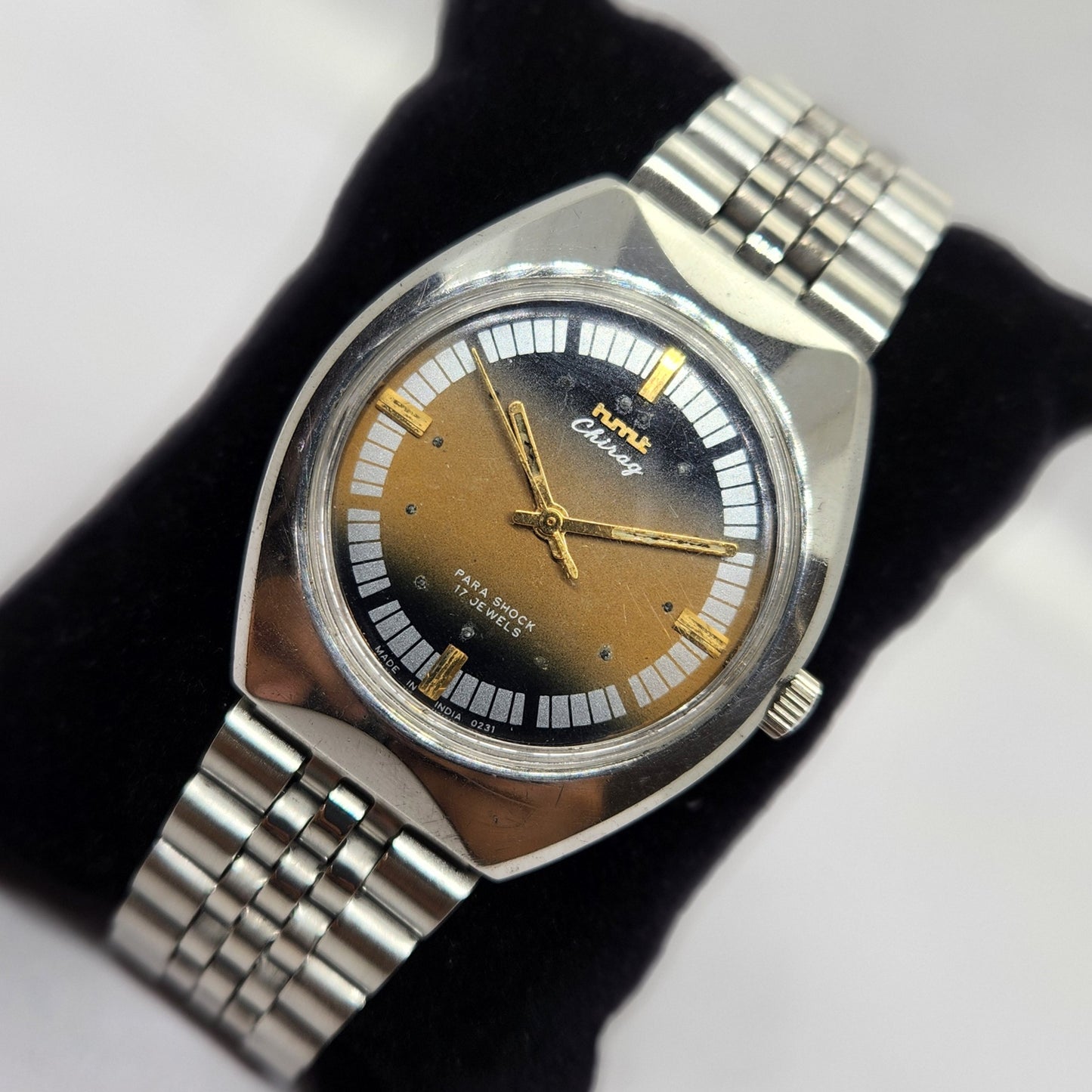 Vintage Original HMT Chirag Hand Winding 17 Jewels Gold Face Men's Wrist Watch OG308