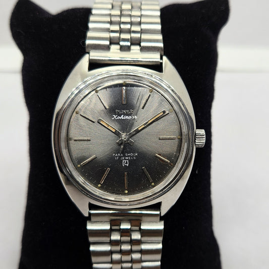 Vintage Original HMT Kohinoor Hand Winding 17 Jewels Black Face Men's Wrist Watch OG309