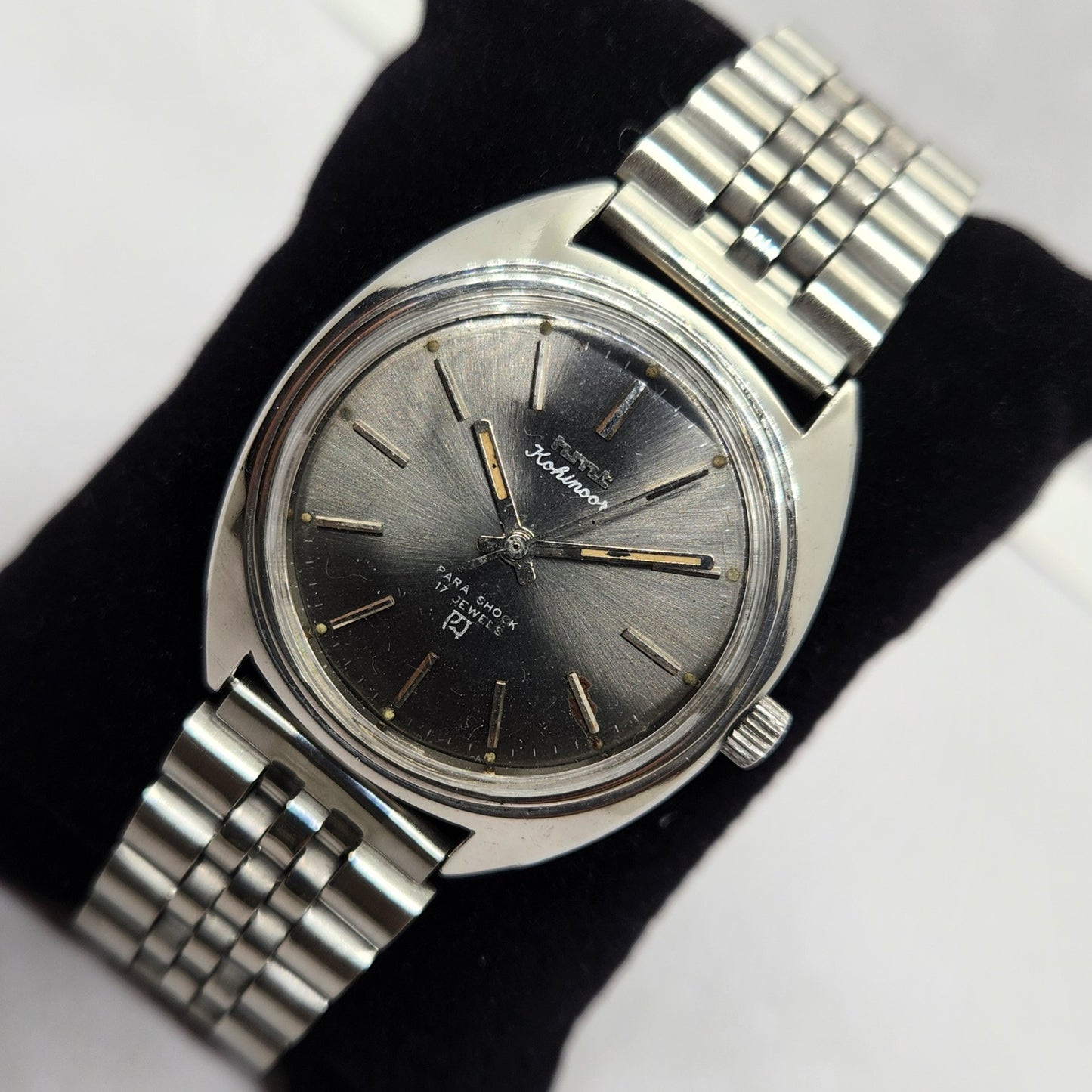Vintage Original HMT Kohinoor Hand Winding 17 Jewels Black Face Men's Wrist Watch OG309
