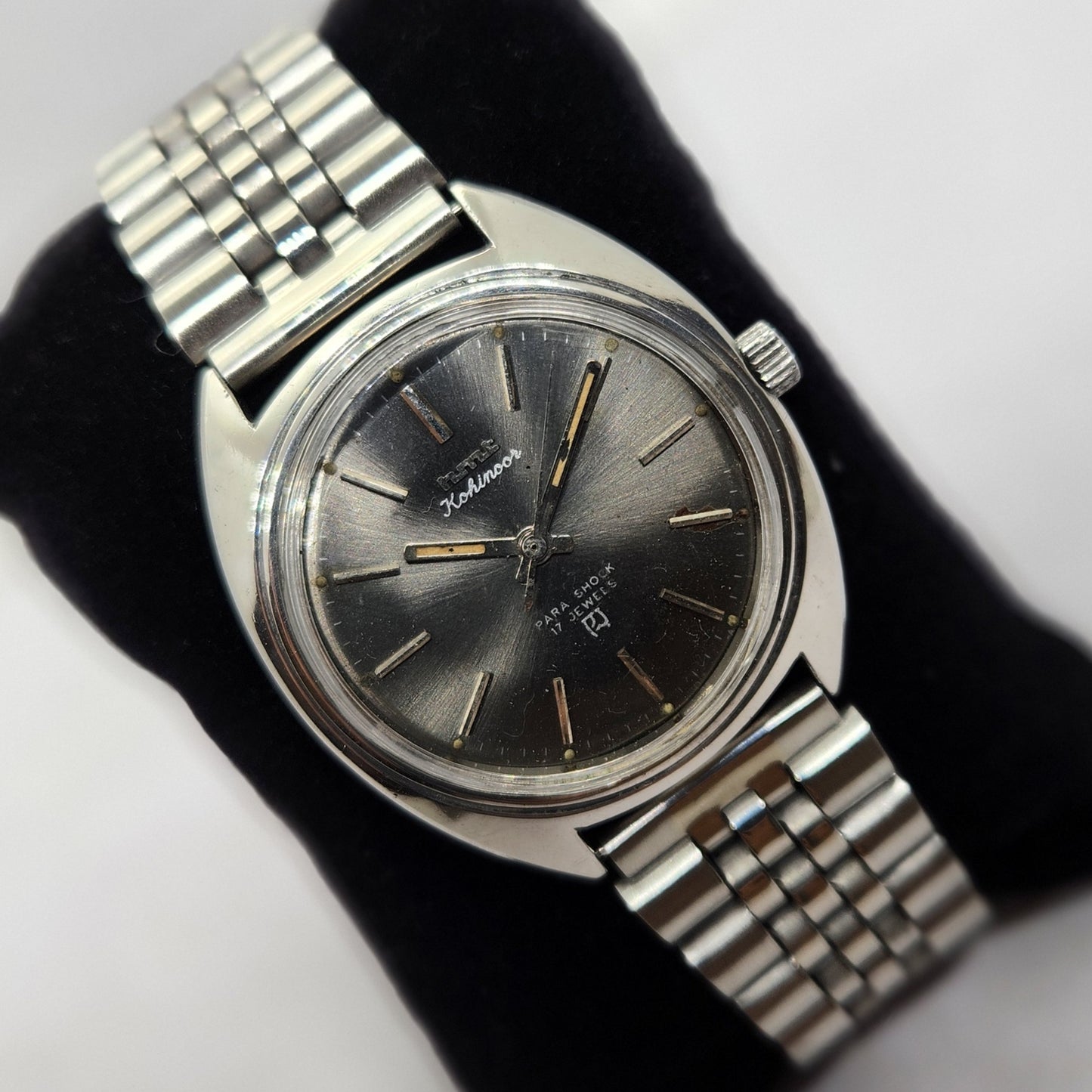 Vintage Original HMT Kohinoor Hand Winding 17 Jewels Black Face Men's Wrist Watch OG309