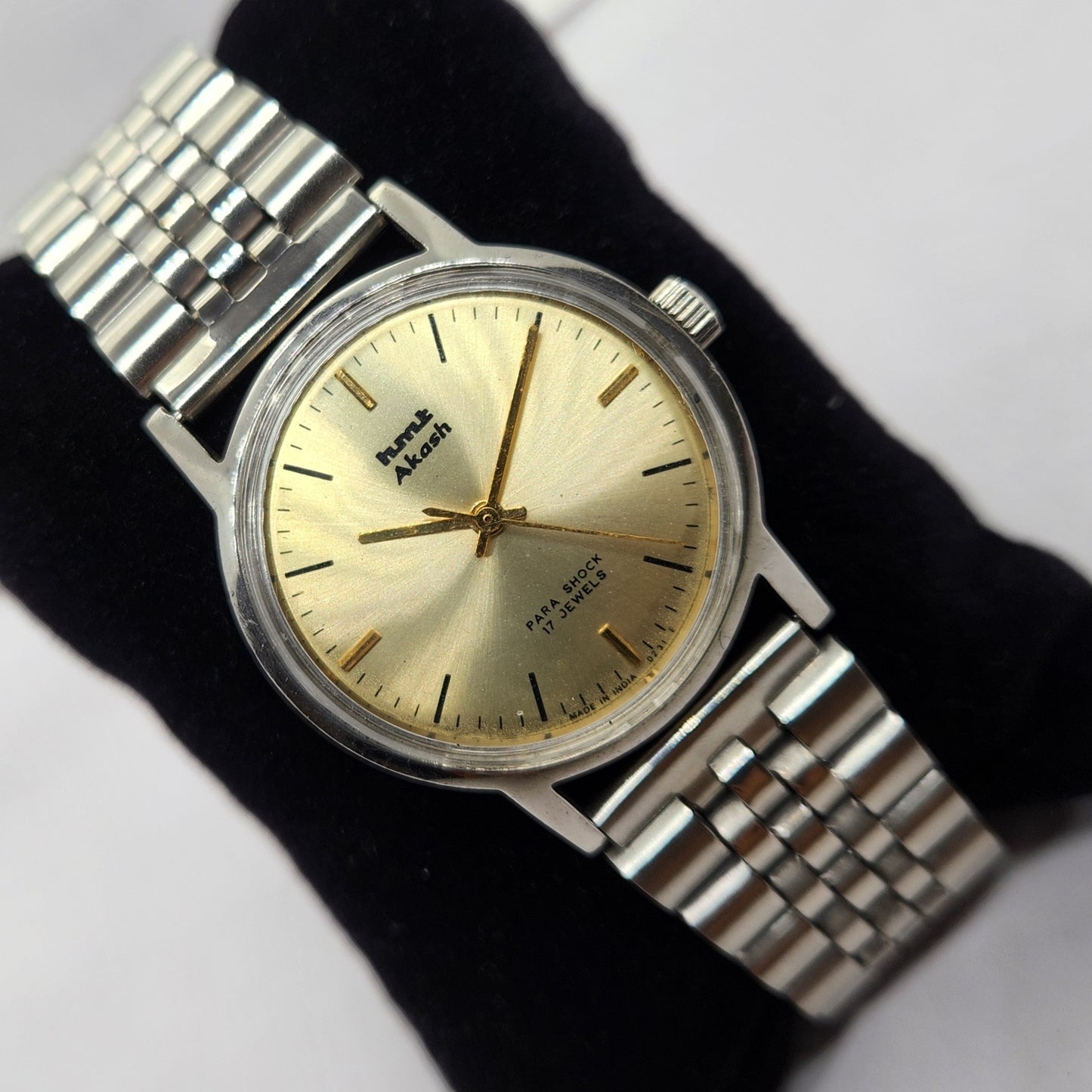 Vintage Original HMT Akash Hand Winding 17 Jewels Gold Face Men's Wrist Watch OG311