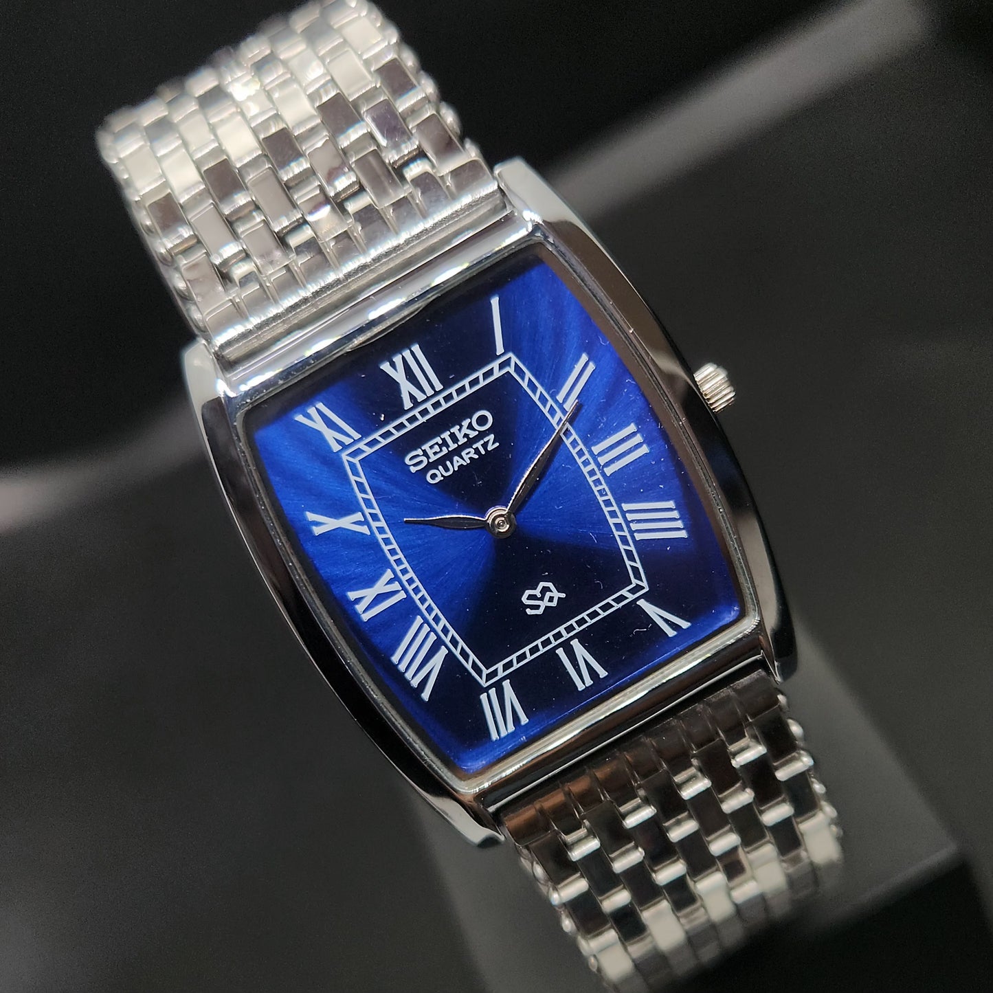 MOD Seiko Slim Quartz Barrel Blue Face Bracelet Men's Wrist Watch G01