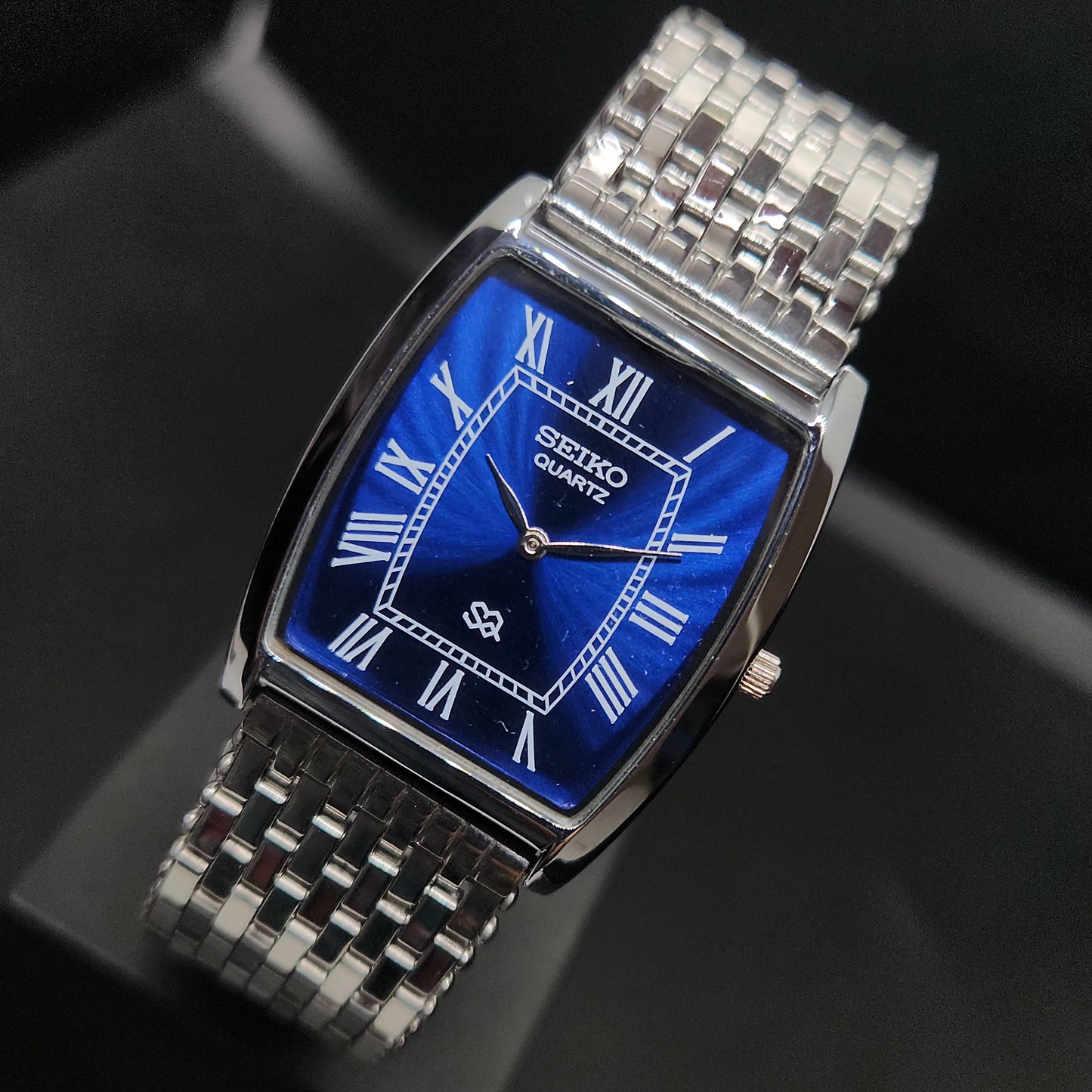 MOD Seiko Slim Quartz Barrel Blue Face Bracelet Men's Wrist Watch G01