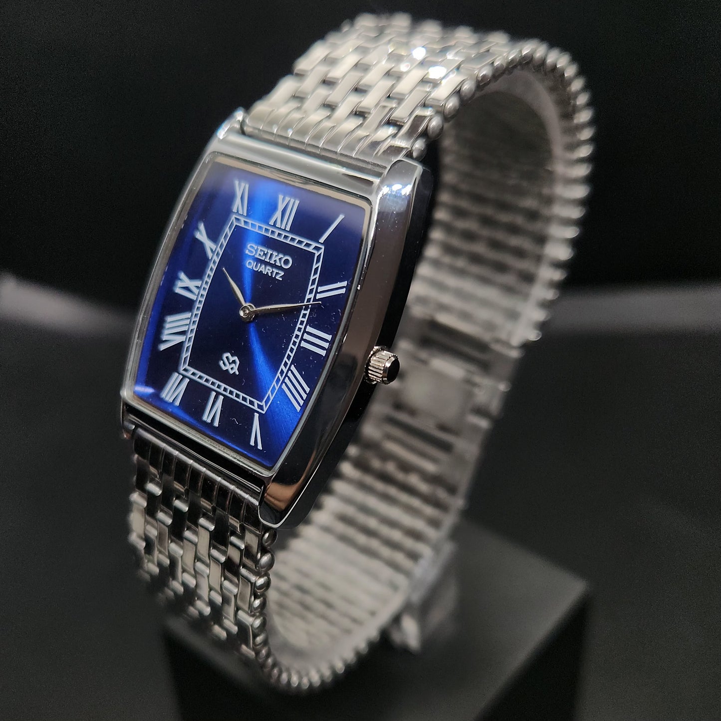 MOD Seiko Slim Quartz Barrel Blue Face Bracelet Men's Wrist Watch G01