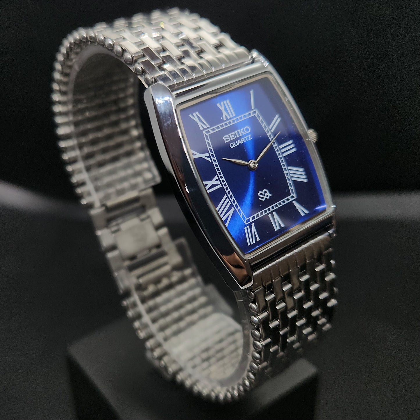 MOD Seiko Slim Quartz Barrel Blue Face Bracelet Men's Wrist Watch G01