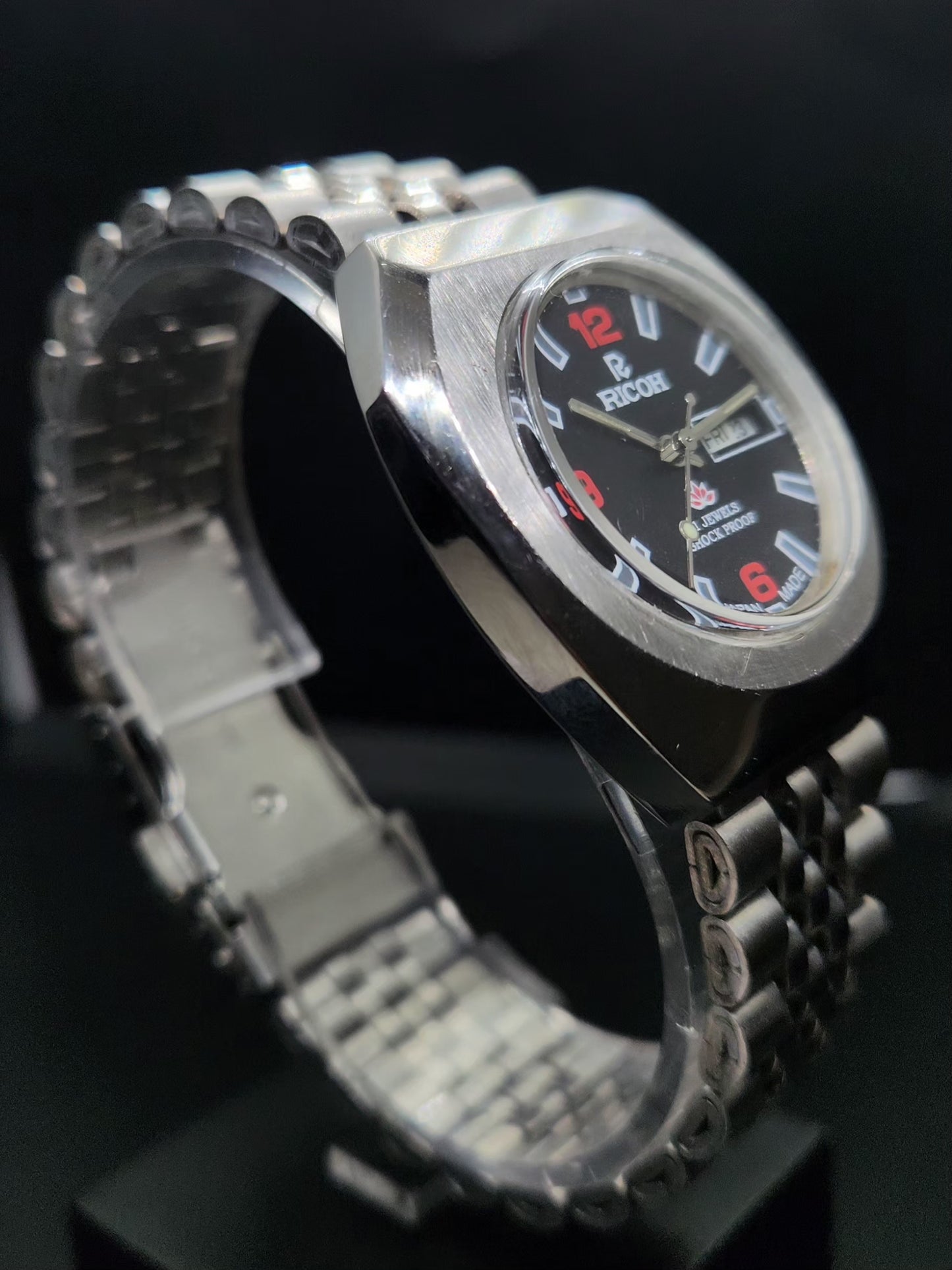 Vintage Ricoh R31 Automatic Black Face New Bracelet 21 Jewels Day Date Men's Wrist Watch AS02