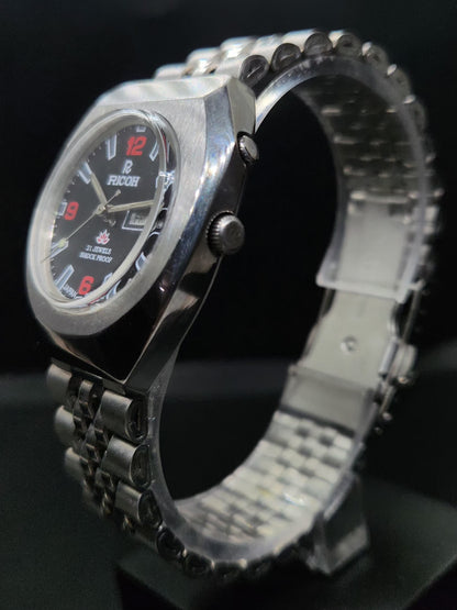 Vintage Ricoh R31 Automatic Black Face New Bracelet 21 Jewels Day Date Men's Wrist Watch AS02