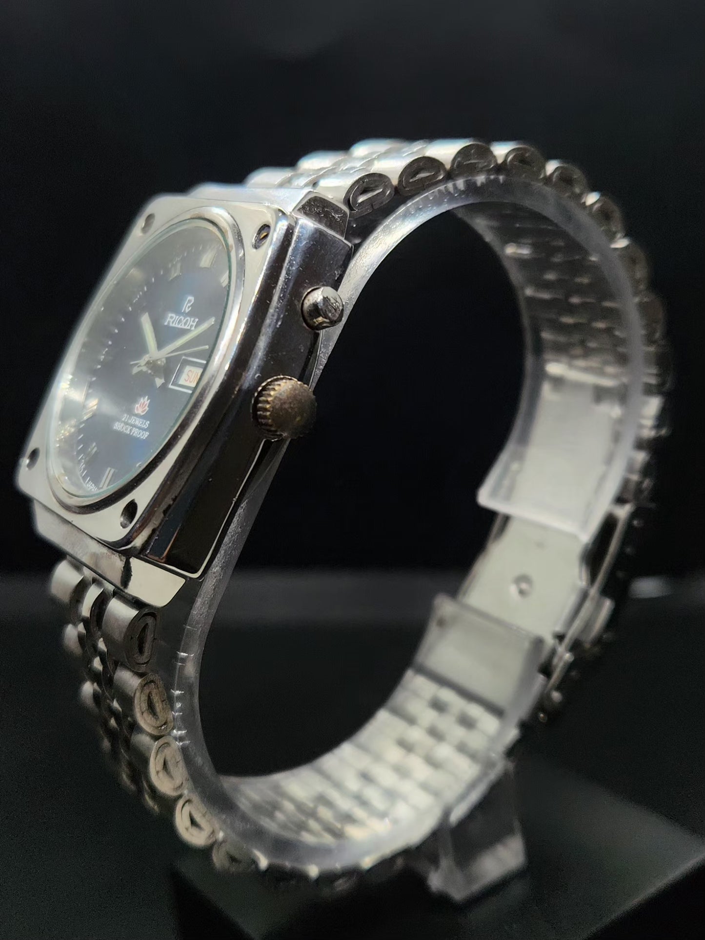 Vintage Ricoh R31 Automatic Blue Face New Bracelet 21 Jewels Day-Date Men's Wrist Watch AS04