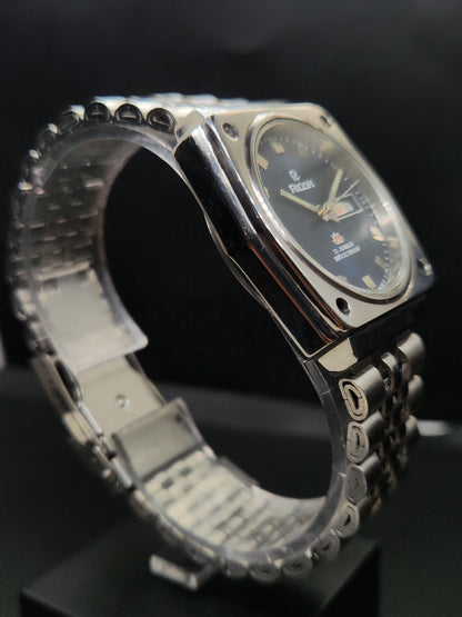 Vintage Ricoh R31 Automatic Blue Face New Bracelet 21 Jewels Day-Date Men's Wrist Watch AS04