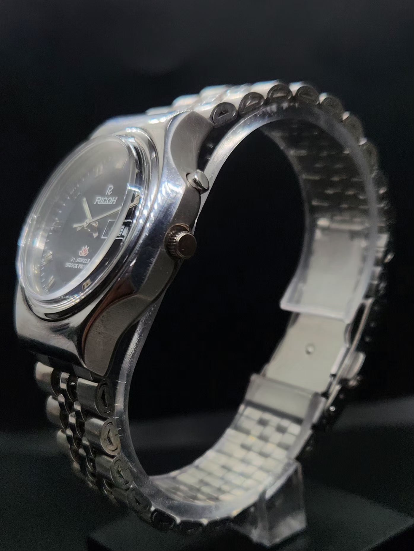 Vintage Ricoh R31 Automatic Black Face New Bracelet 21 Jewels Day-Date Men's Wrist Watch AS06