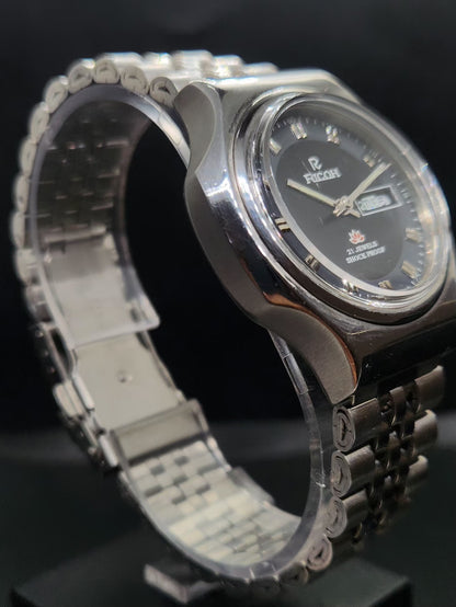 Vintage Ricoh R31 Automatic Black Face New Bracelet 21 Jewels Day-Date Men's Wrist Watch AS06