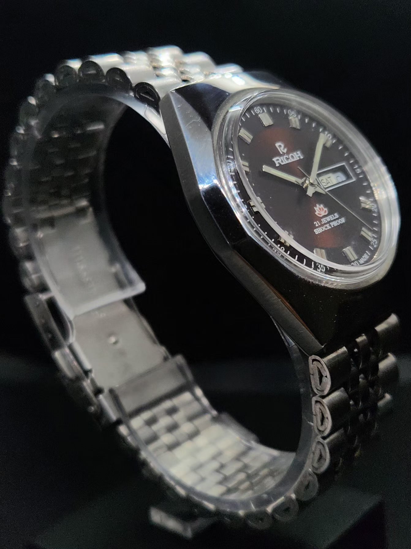 Vintage Ricoh R31 Automatic Brown Face New Bracelet 21 Jewels Day-Date Men's Wrist Watch AS07