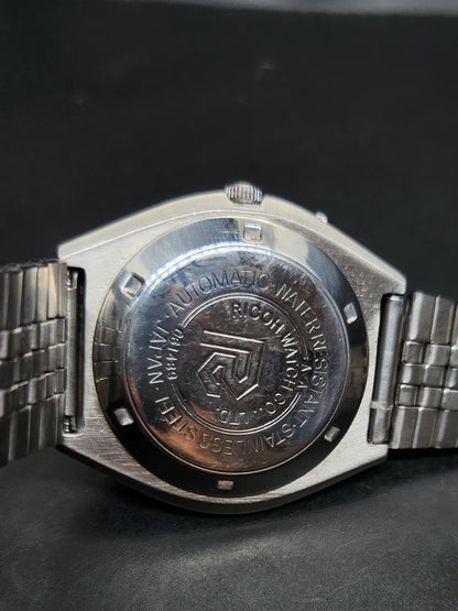 Vintage Ricoh R31 Automatic Black Face New Bracelet 21 Jewels Day-Date Men's Wrist Watch AS08