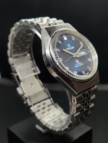 Vintage Ricoh R31 Automatic Blue Face New Bracelet 21 Jewels Day-Date Men's Wrist Watch AS11