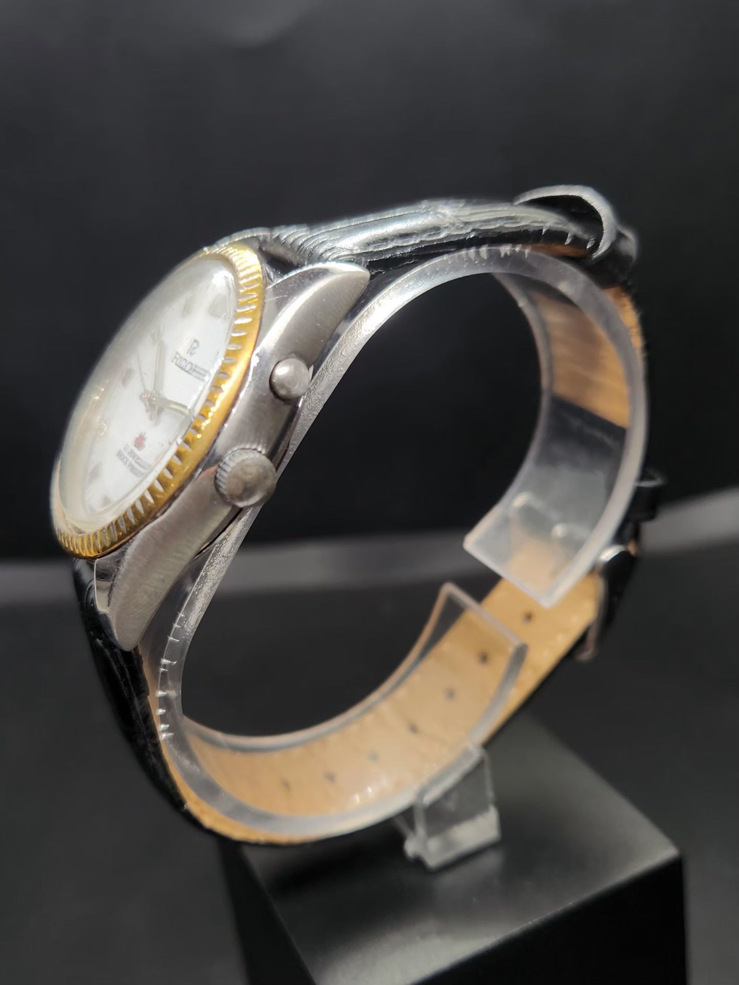 Vintage Ricoh R31 Automatic White Face New Strap 21 Jewels Day-Date Men's Wrist Watch AS13