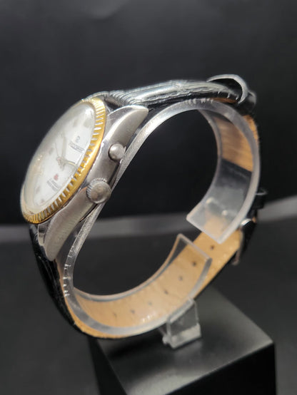 Vintage Ricoh R31 Automatic White Face New Strap 21 Jewels Day-Date Men's Wrist Watch AS13