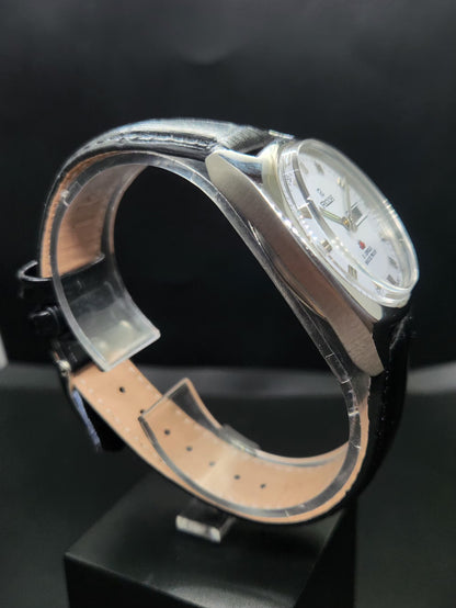 Vintage Ricoh R31 Automatic White Face New Strap 21 Jewels Day-Date Men's Wrist Watch AS14