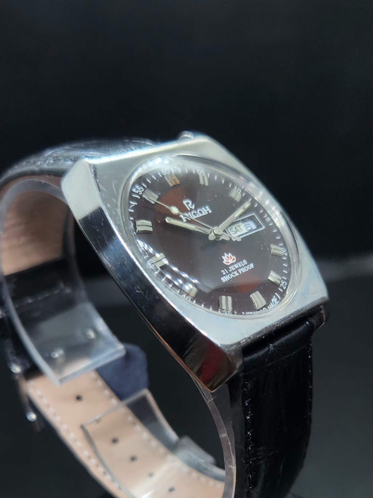 Vintage Ricoh R31 Automatic Brown Face New Strap 21 Jewels Day-Date Men's Wrist Watch AS16