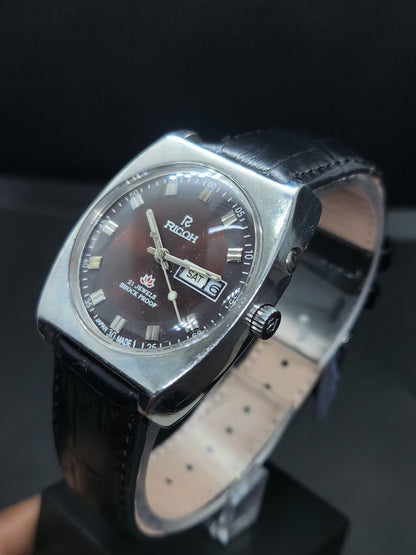 Vintage Ricoh R31 Automatic Brown Face New Strap 21 Jewels Day-Date Men's Wrist Watch AS16