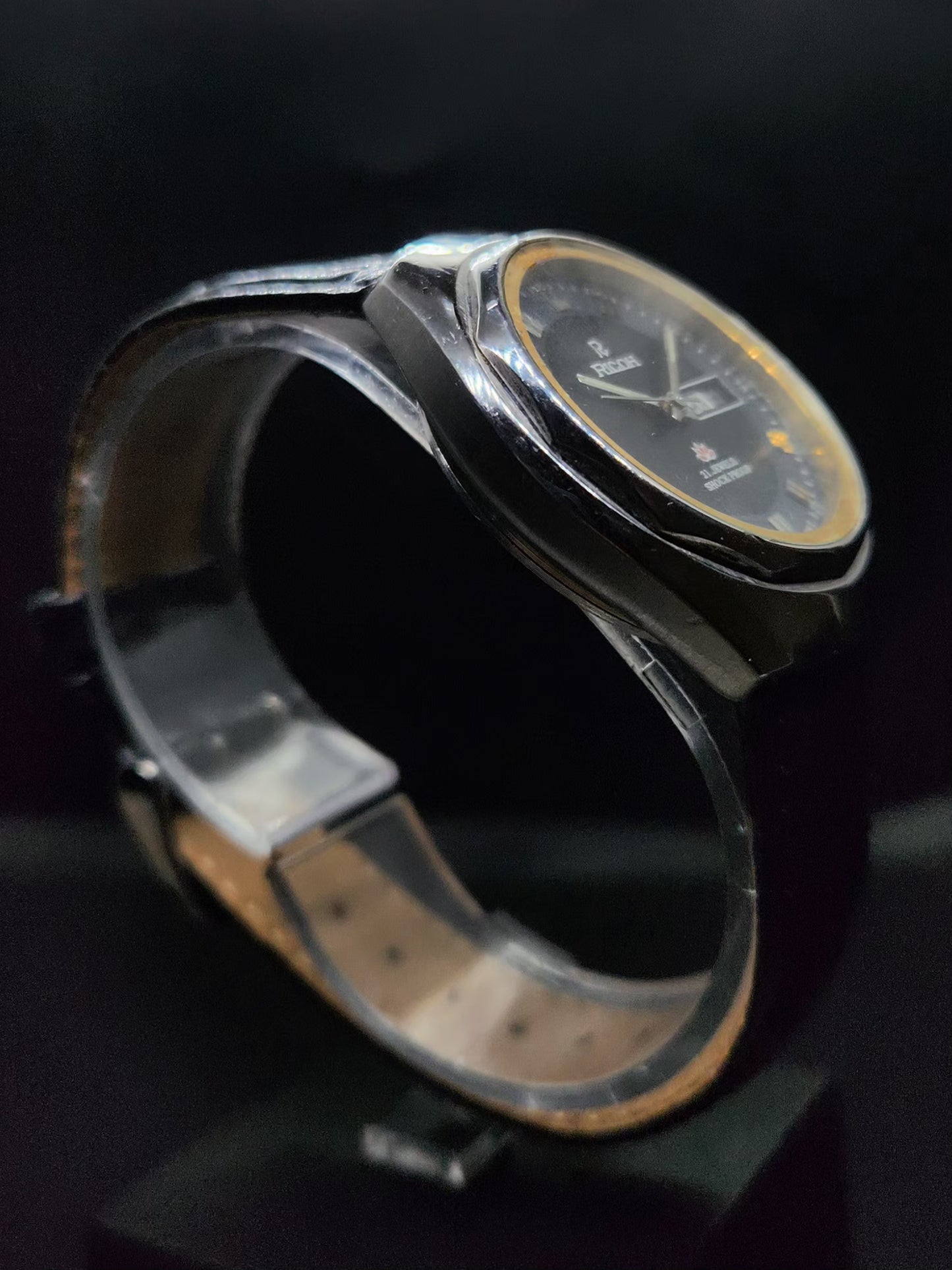 Vintage Ricoh R31 Automatic Black Face New Strap 21 Jewels Day-Date Men's Wrist Watch AS18