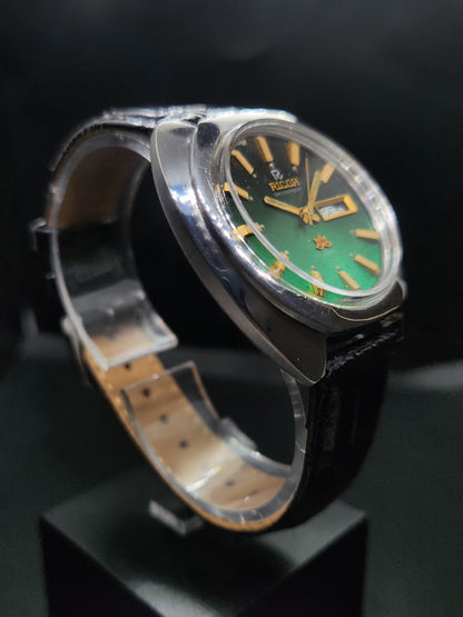 Vintage Ricoh R31 Automatic Green Face New Strap 21 Jewels Day-Date Men's Wrist Watch AS19