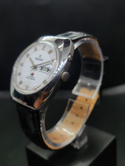 Vintage Ricoh R31 Automatic White Face New Strap 21 Jewels Day-Date Men's Wrist Watch AS20