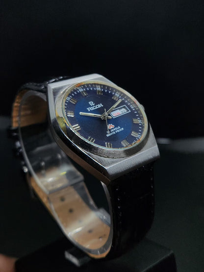 Vintage Ricoh R31 Automatic Blue Face New Strap 21 Jewels Day-Date Men's Wrist Watch AS21
