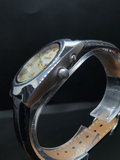 Vintage Ricoh R31 Automatic Silver Face New Strap 21 Jewels Day-Date Men's Wrist Watch AS22
