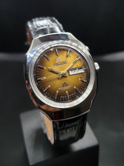 Vintage Ricoh R31 Automatic Gold Face New Strap 21 Jewels Day-Date Men's Wrist Watch AS24