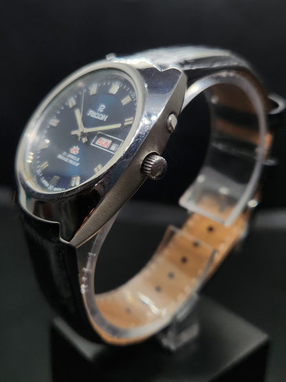 Vintage Ricoh R31 Automatic Blue Face New Strap 21 Jewels Day-Date Men's Wrist Watch AS25