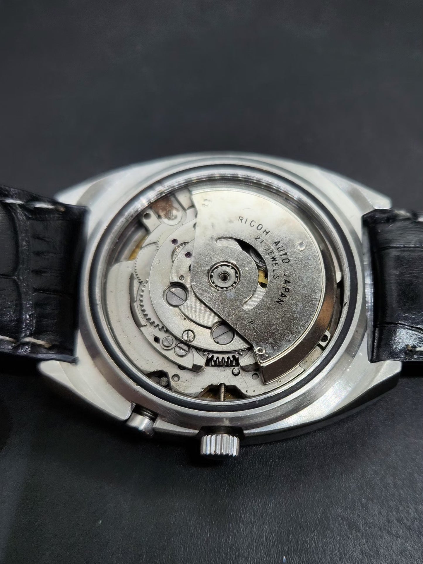 Vintage Ricoh R31 Automatic Blue Face New Strap 21 Jewels Day-Date Men's Wrist Watch AS25