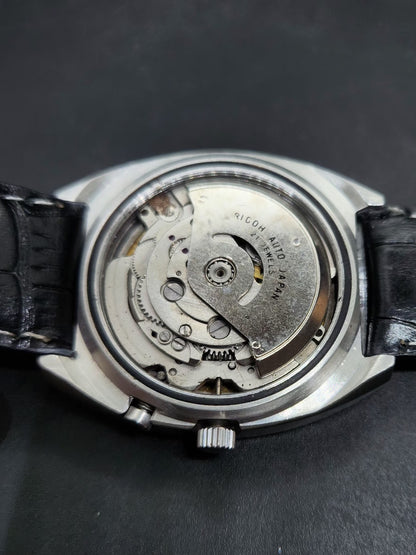 Vintage Ricoh R31 Automatic Blue Face New Strap 21 Jewels Day-Date Men's Wrist Watch AS25