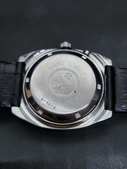 Vintage Ricoh R31 Automatic Blue Face New Strap 21 Jewels Day-Date Men's Wrist Watch AS26