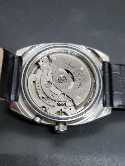 Vintage Ricoh R31 Automatic Blue Face New Strap 21 Jewels Day-Date Men's Wrist Watch AS26