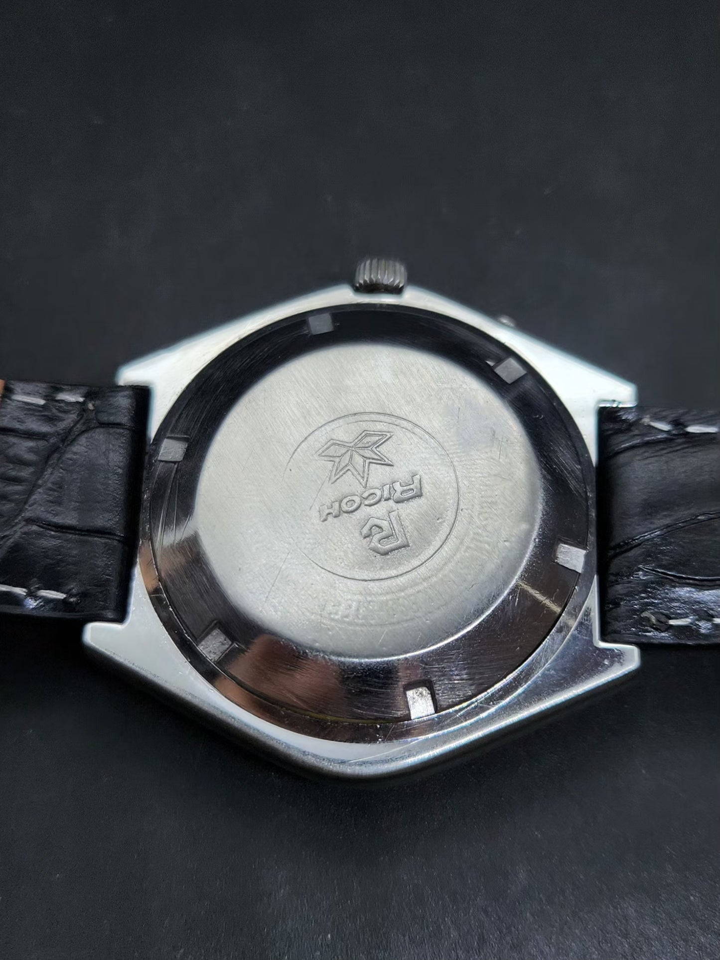 Vintage Ricoh R31 Automatic Blue Face New Strap 21 Jewels Day-Date Men's Wrist Watch AS27
