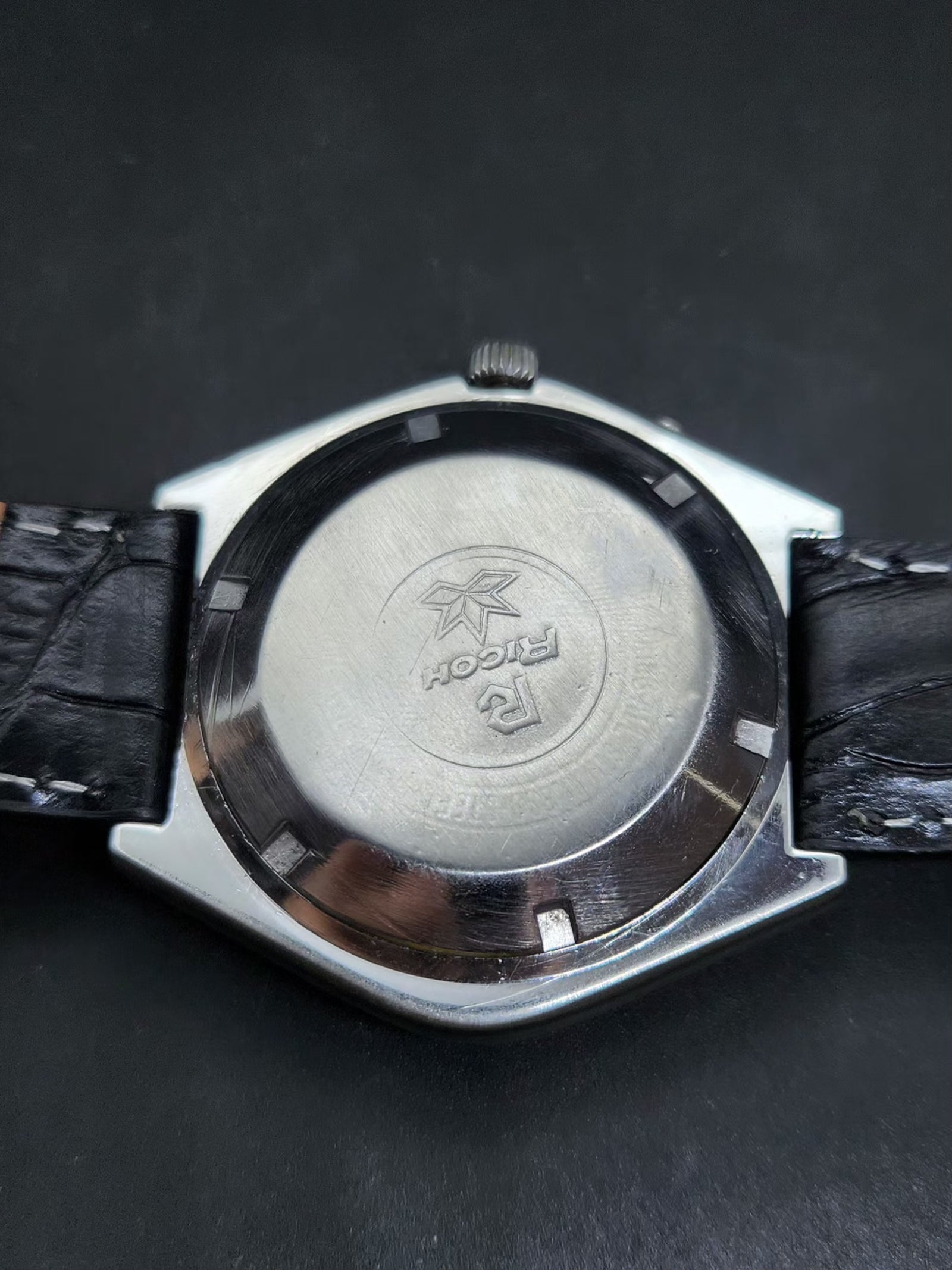 Vintage Ricoh R31 Automatic Blue Face New Strap 21 Jewels Day-Date Men's Wrist Watch AS27