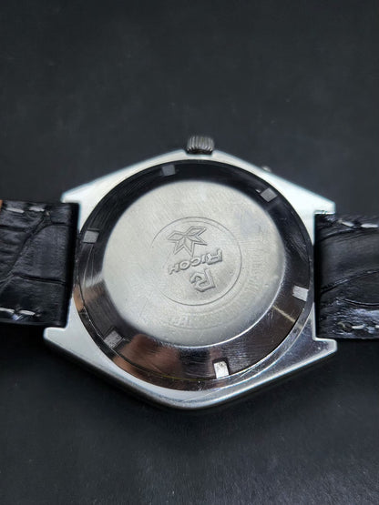 Vintage Ricoh R31 Automatic Blue Face New Strap 21 Jewels Day-Date Men's Wrist Watch AS27