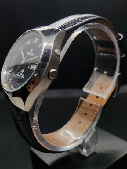 Vintage Ricoh R31 Automatic Black Face New Strap 21 Jewels Day-Date Men's Wrist Watch AS33