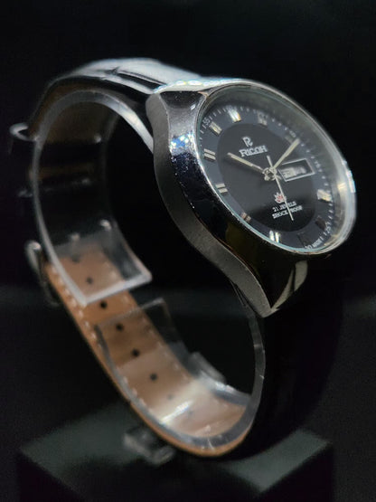 Vintage Ricoh R31 Automatic Black Face New Strap 21 Jewels Day-Date Men's Wrist Watch AS33