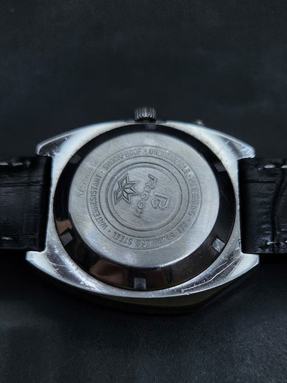 Vintage Ricoh R31 Automatic Black Face New Strap 21 Jewels Day-Date Men's Wrist Watch AS34