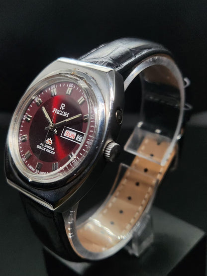 Vintage Ricoh R31 Automatic Red Face New Strap 21 Jewels Day-Date Men's Wrist Watch AS37
