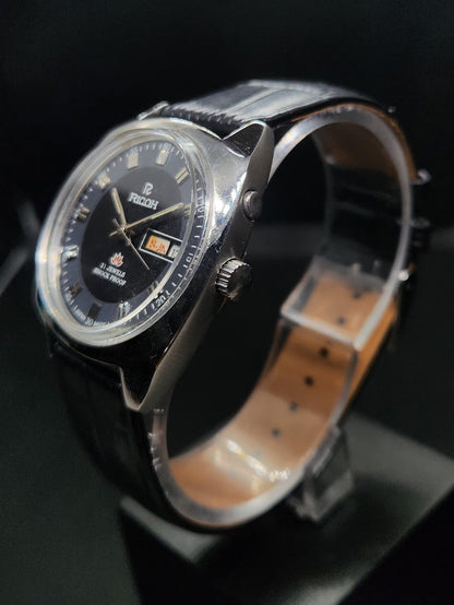 Vintage Ricoh R31 Automatic Black Face New Strap 21 Jewels Day-Date Men's Wrist Watch AS38