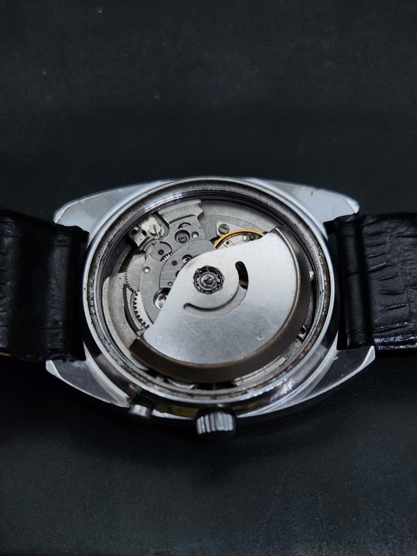 Vintage Ricoh R31 Automatic Black Face New Strap 21 Jewels Day-Date Men's Wrist Watch AS38
