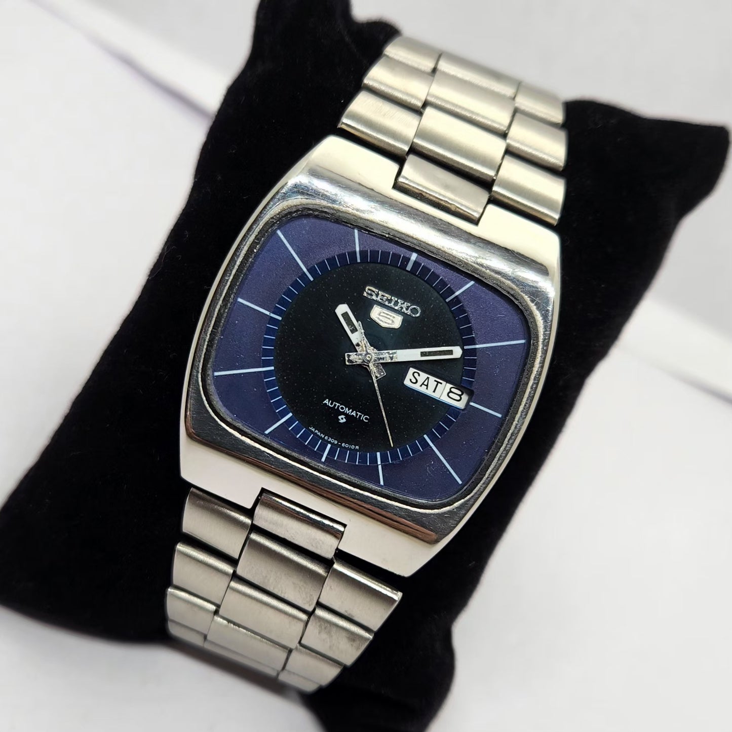 Vintage 1982 Original Seiko 5 Automatic 6309-5510 Blue face 17 Jewels Day-Date Japanese Men's Wrist Watch OG207